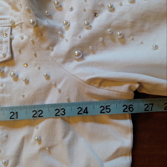Quacker Factory Perl Rhinestone Buttoned Denim Jacket - Picture 7 of 11